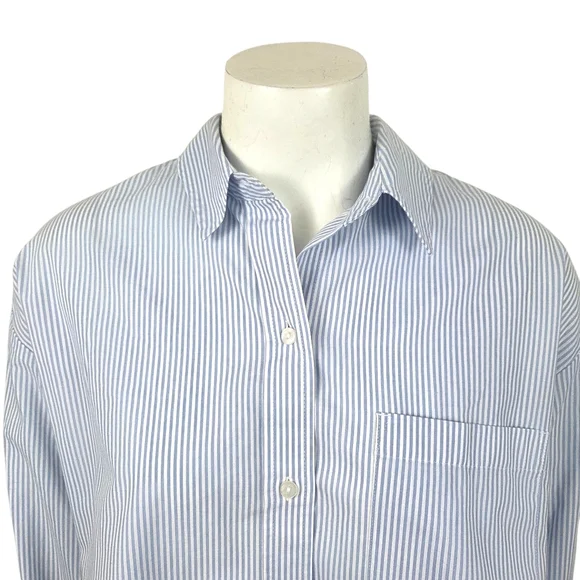 Abercrombie Oversized Cropped Poplin Dress Shirt NEW Womens Medium Blue White - Picture 6 of 11